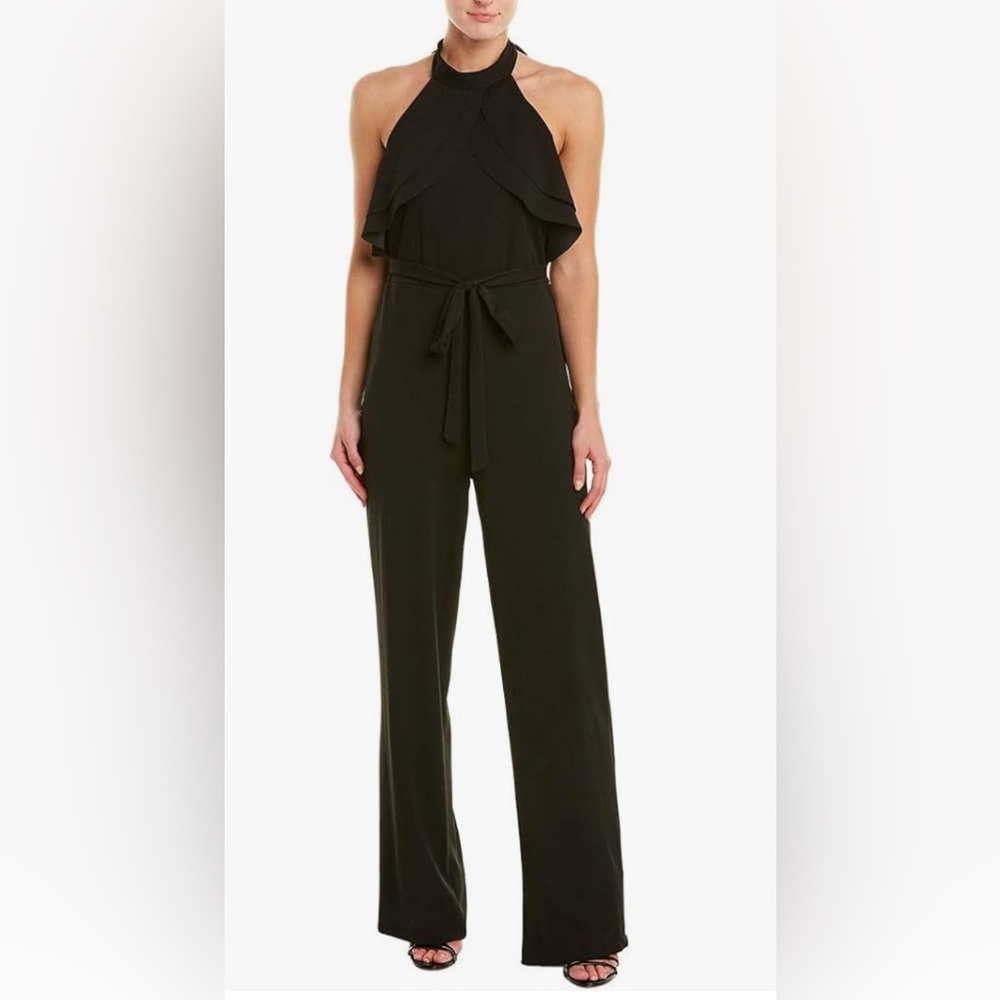 Bebe Women's‎ Ruffle Halter Tie Neck Jumpsuit Pants Black Size 4 NEW